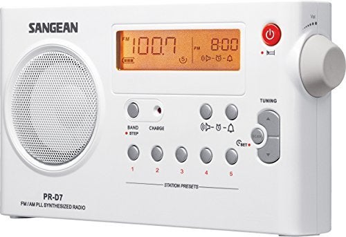 SANGEAN راديو سونجيان PR-D7 الرقمي المحمول مع شاحن بطارية مدمج، AM/FM، (أبيض) - Image 4