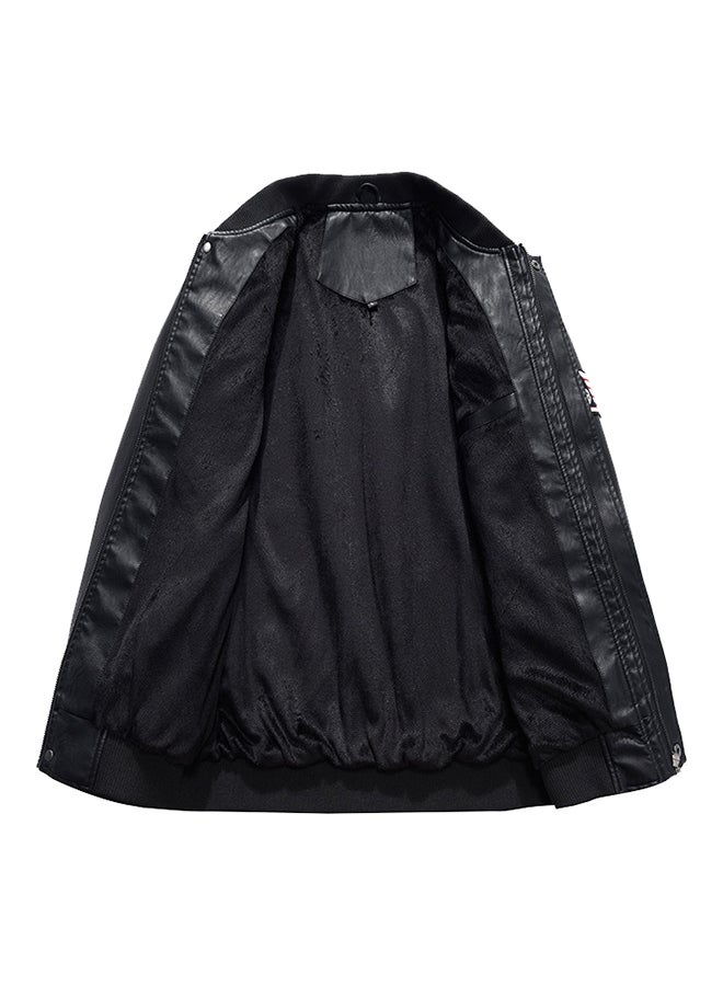 NIBEMINENT Embroidered Badge Leather Jacket Black - Image 2