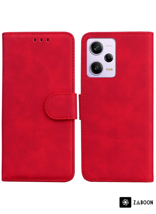 Zaboon Protective Case Cover For Xiaomi Redmi Note 12 Pro 5G Skin Feel Pure Color Flip Leather - Image 1
