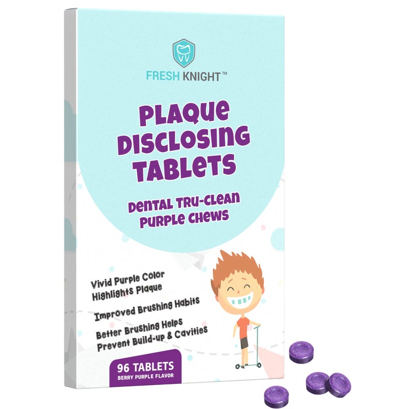 FRESH KNIGHT Plaque Disclosing Tablets for Teeth, 96 Count, Dental Disclosing Tablets for Kids or Adults, Shows Plaque, Helps Teach Kids Teeth-Brushing Habits for Clean Teeth, by Fresh Knight, Pack of (1) 