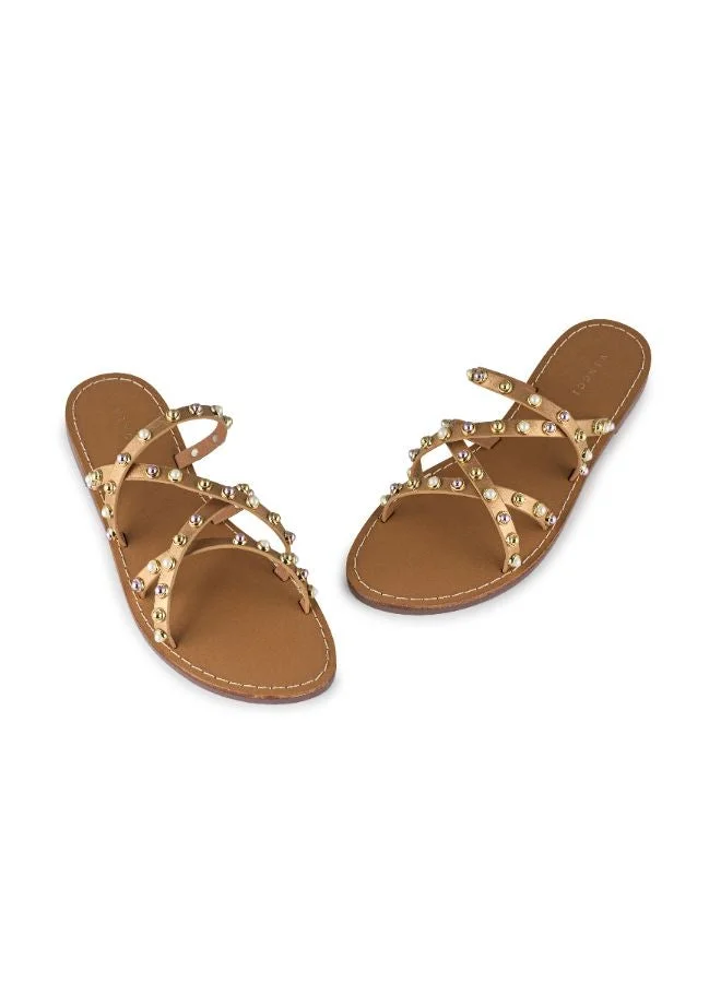 Vincci Gold Multi Strap Low Heel Sandals for Women | Best Price UAE