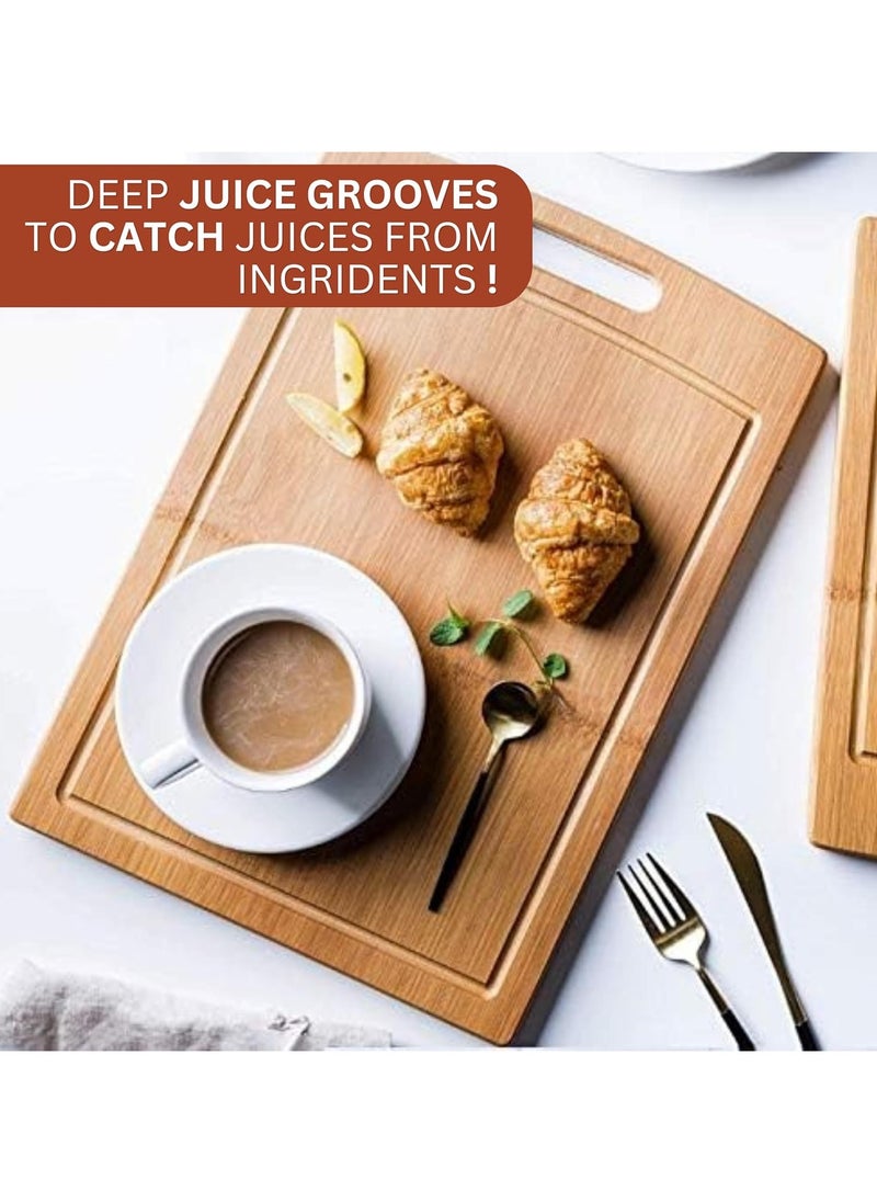 Zimtal - Large Bamboo Wooden Chopping Board with Handle Cutting Board with Juice Groove for Kitchen, Meat, Vegetables (Large) - Image 1