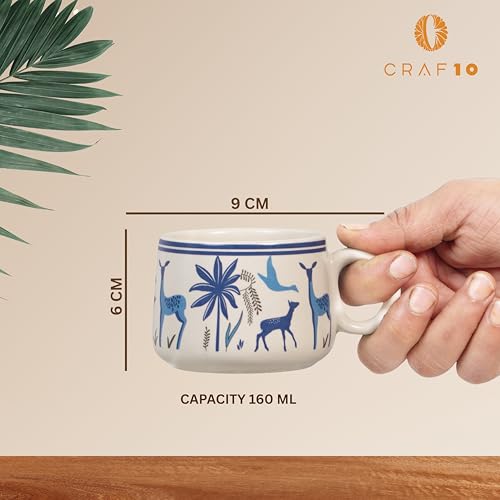 CRAF10 Handcrafted Ceramic Blue Stag Teapot Cup Set - 1 Kettle (1 Litre) & 6 Cups (160 ML), Microwave & Dishwasher Safe | Morning Set | Tea Sets with Kettle for Gifting - Image 4