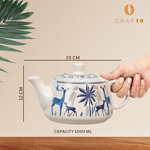 CRAF10 Handcrafted Ceramic Blue Stag Teapot Cup Set - 1 Kettle (1 Litre) & 6 Cups (160 ML), Microwave & Dishwasher Safe | Morning Set | Tea Sets with Kettle for Gifting - Image 5