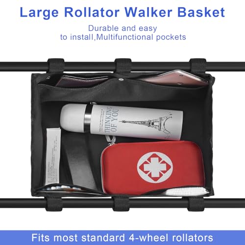 BOHEMIABY Under Seat Rollator Bags Four Wheel Drive Walker Basket Reusable Walker Bags for Rolling Walker Rollator Basket Accessory for Women Men Seniors Storage Ipad Books and Fssentials - Image 5