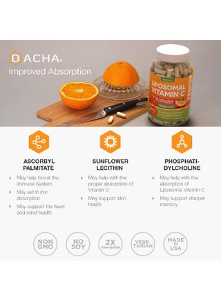 DACHA Natural Liposomal Vitamin C - 1700mg, 200 Capsules, Immune System & Collagen Booster, High Absorption Fat Soluble VIT C, Buffered, Skin Vitamins, Sunflower Lecithin - pzsku/Z922B7655D616F7EC85A7Z/45/_/1725942778/d2e2b2ee-6f26-4685-8110-2452f4a96dd3