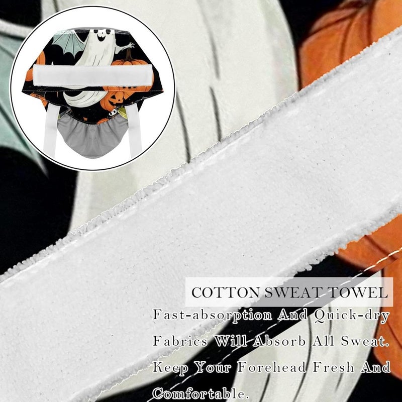 2 Packs Cute Vector Set with Halloween Illustrations 2_159 Working Cap，Adjustable Surgical Scrub Cap for Woman Men - Image 2