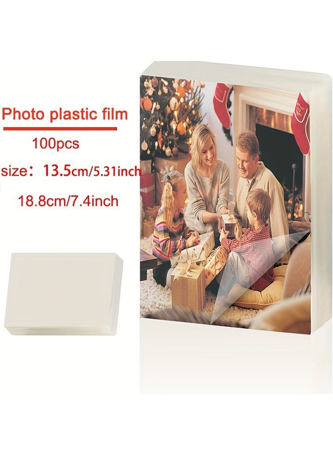 ﻿ 100PCS photo film, 7.4 inches * 5.31 inches, Thermal Laminating Film Clear,  Thermal Laminating Pouch, Laminating Sheets, Camera Film, hot laminated bag, laminated paper, transparent, office and school supplies - Image 1