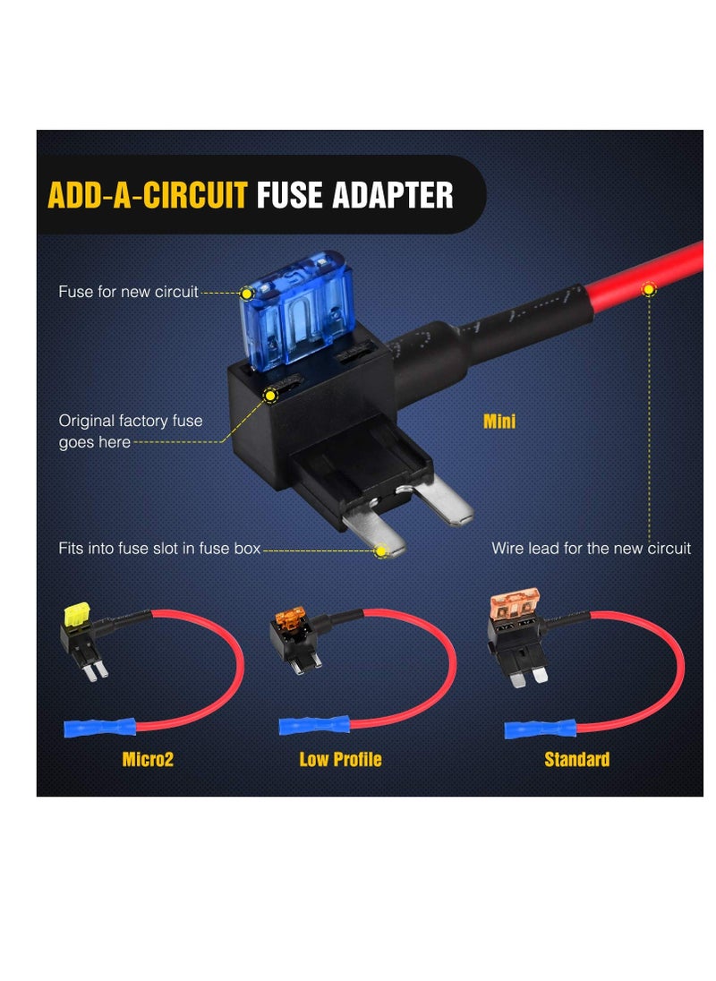 Generic - 12 Pack 12V Car Add-a-Circuit Fuse Tap, Standard Mini Micro2 and Low Profile Fuse Taps, Fuse Holders Adapter Kits, 4 Types ATO ATC ATM APM Fuse Holder for Cars Trucks Boats - Image 1