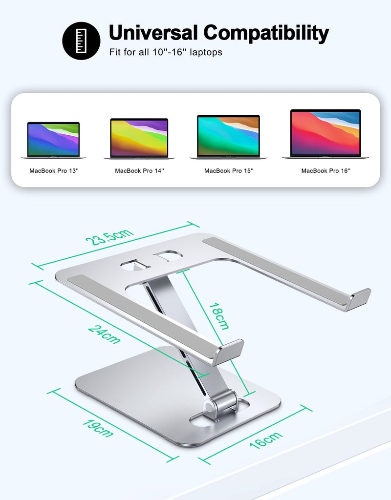 RIWUCT Foldable Laptop Stand, Height Adjustable Ergonomic Computer Stand for Desk, Aluminum Portable Laptop Riser Holder Notebook Mount Compatible with MacBook Pro Air, HP, Dell 10-16" - Image 5