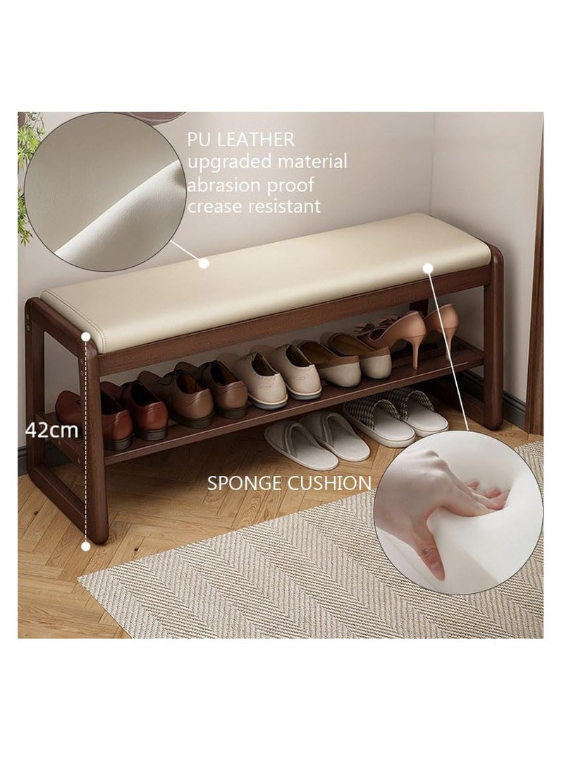 Generic Shoe Storage Bench Solid Wood Shoe Bench With Leather Cushion and Storage for Hallway Entryway Shoe Rack Wooden 100CM Shoes Changing Stool With Shoe Shelf Wooden Entrance Cabinet with Seating  - Image 3