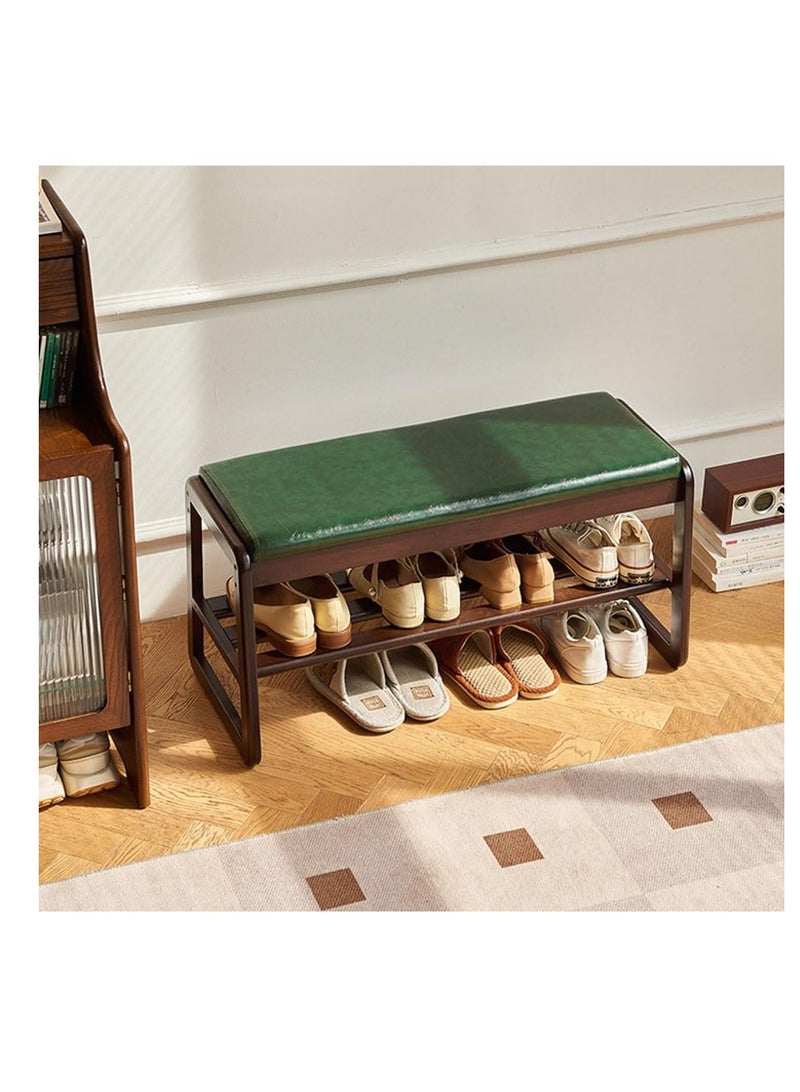 Generic Shoe Storage Bench Solid Wood Shoe Bench With Leather Cushion and Storage for Hallway Entryway Shoe Rack Wooden 100CM Shoes Changing Stool With Shoe Shelf Wooden Entrance Cabinet with Seating  - Image 1