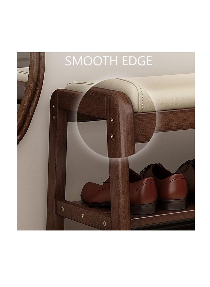 Generic Shoe Storage Bench Solid Wood Shoe Bench With Leather Cushion and Storage for Hallway Entryway Shoe Rack Wooden 100CM Shoes Changing Stool With Shoe Shelf Wooden Entrance Cabinet with Seating  - Image 4