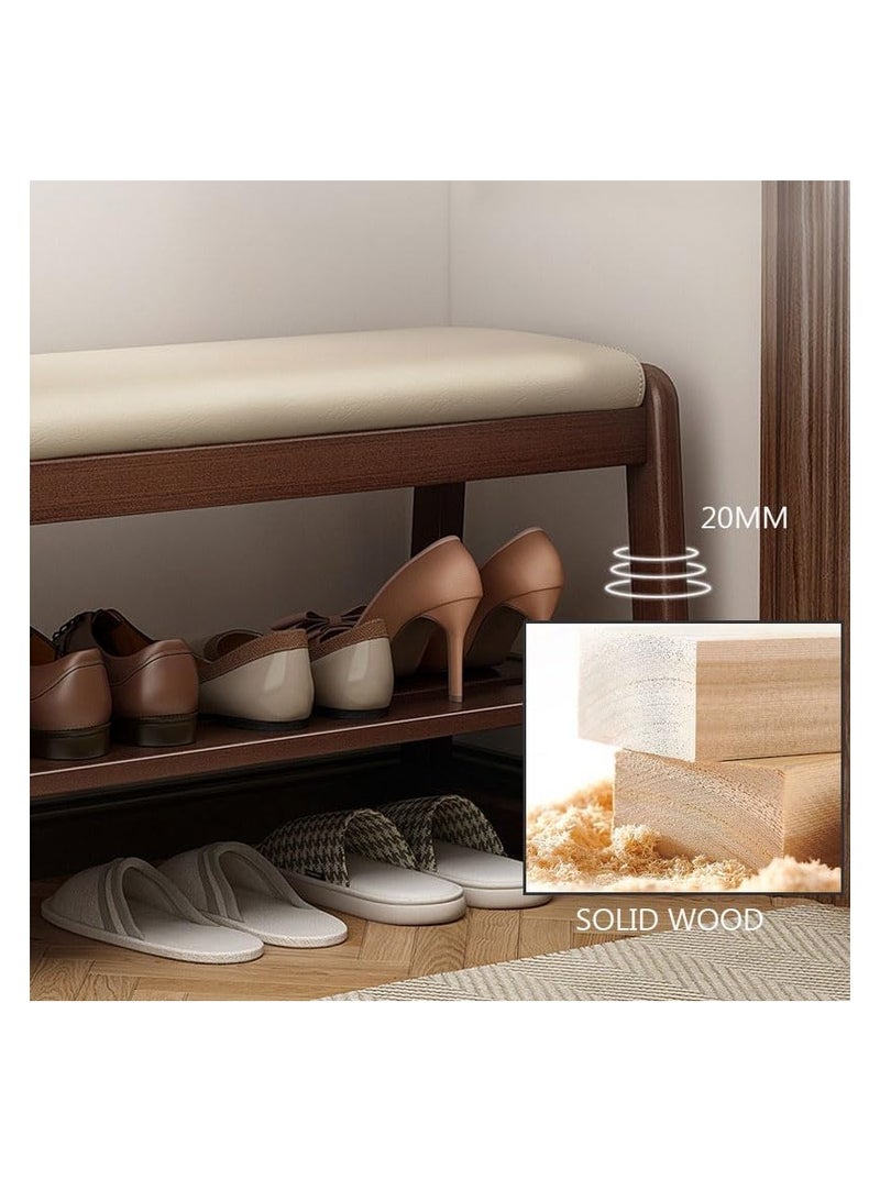 Generic Shoe Storage Bench Solid Wood Shoe Bench With Leather Cushion and Storage for Hallway Entryway Shoe Rack Wooden 100CM Shoes Changing Stool With Shoe Shelf Wooden Entrance Cabinet with Seating  - Image 5