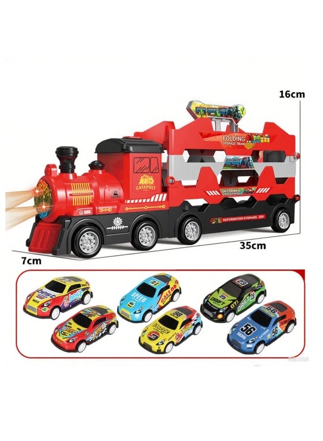 مجموعة ألعاب سيارات سباق، مجموعة ألعاب سيارات سباق للأطفال، مسار سباق سيارات قابل للطي، ألعاب قطار مع مسارات وملحقات للأطفال الصغار من سن 3 سنوات فما فوق، لعبة تعليمية للأولاد والبنات، هدية عيد ميلاد، هدايا ألعاب للأطفال من سن 3 سنوات فما فوق (قطار أحمر) - Image 2