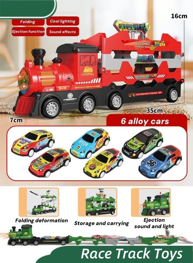 مجموعة ألعاب سيارات سباق، مجموعة ألعاب سيارات سباق للأطفال، مسار سباق سيارات قابل للطي، ألعاب قطار مع مسارات وملحقات للأطفال الصغار من سن 3 سنوات فما فوق، لعبة تعليمية للأولاد والبنات، هدية عيد ميلاد، هدايا ألعاب للأطفال من سن 3 سنوات فما فوق (قطار أحمر) - Image 1