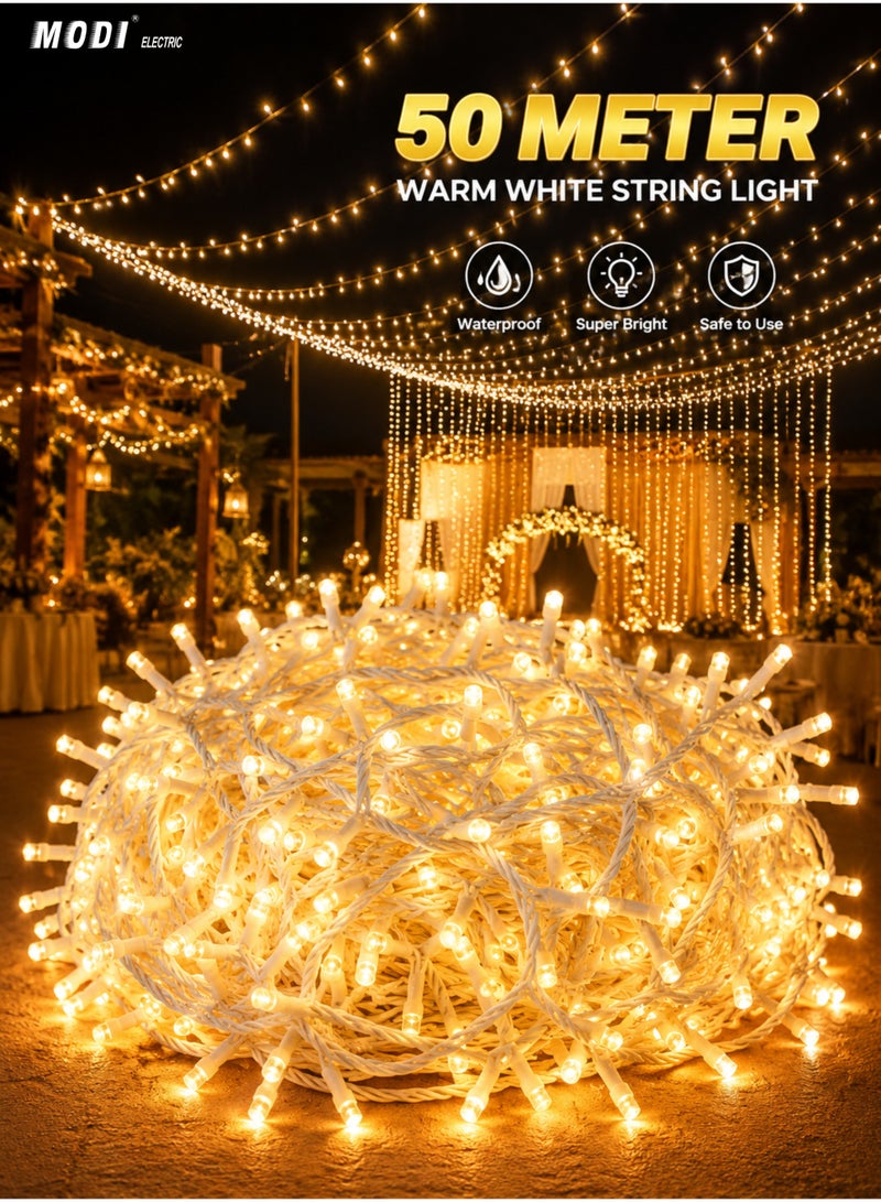 MODI 50M 480 LEDs Warm White Outdoor Ramadan Lights – IP44 Waterproof Fairy String Lights for Garden, Christmas Tree Decoration, Outdoor Ramadan, Eid Decorations & Holiday, Camping  Décor - Image 1