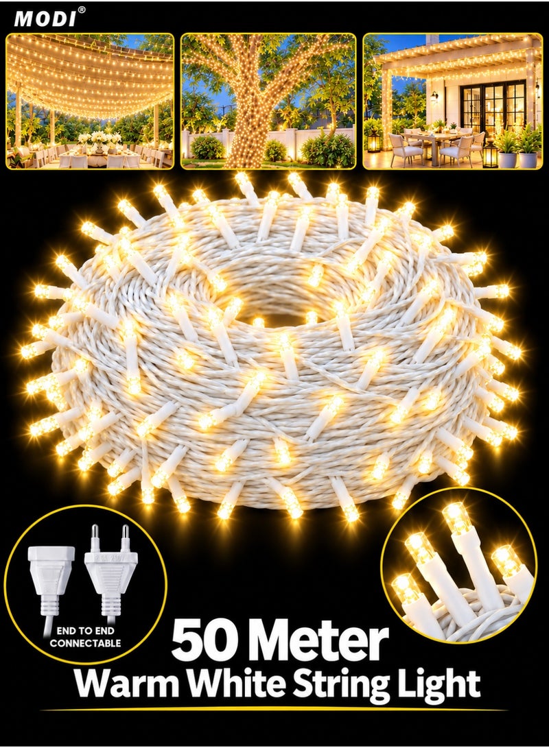 مودي أضواء رمضان الخارجية بطول 50 مترًا و480 مصباح LED أبيض دافئ - سلسلة أضواء خرافية مقاومة للماء بمعيار IP44 للحديقة، وتزيين شجرة عيد الميلاد، وزينة رمضان الخارجية، وزينة العيد، والعطلات، وديكور التخييم - Image 1