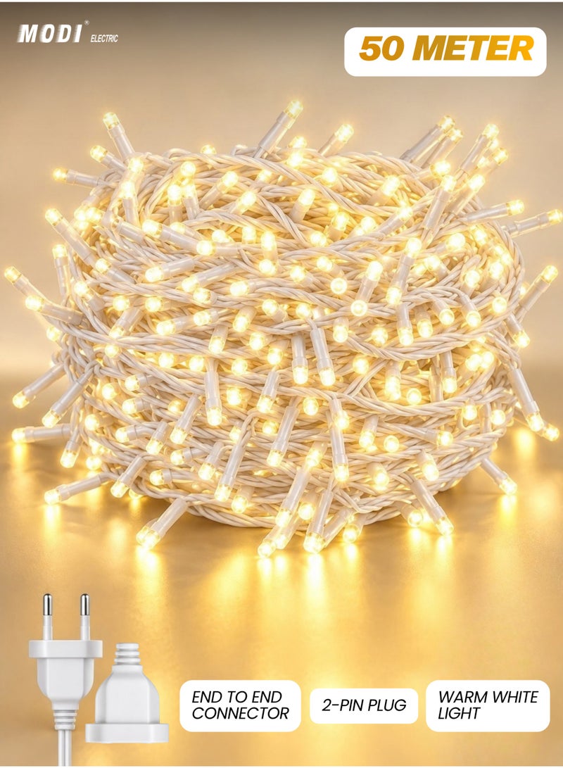 MODI 50M 480 LEDs Warm White Outdoor Ramadan Lights – IP44 Waterproof Fairy String Lights for Garden, Christmas Tree Decoration, Outdoor Ramadan, Eid Decorations & Holiday, Camping  Décor - Image 1
