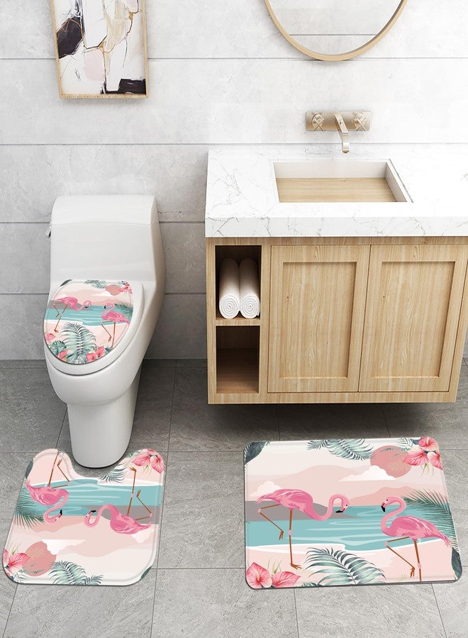 Planially 4Pcs Flamingo Shower Curtain Sets, Flamingo Bathroom Sets with Shower Curtain, Toilet Lid Rug, Contour Mat and Bath Mat, 12 Hooks for Bathroom Set Decor,72''X72'' - Image 4