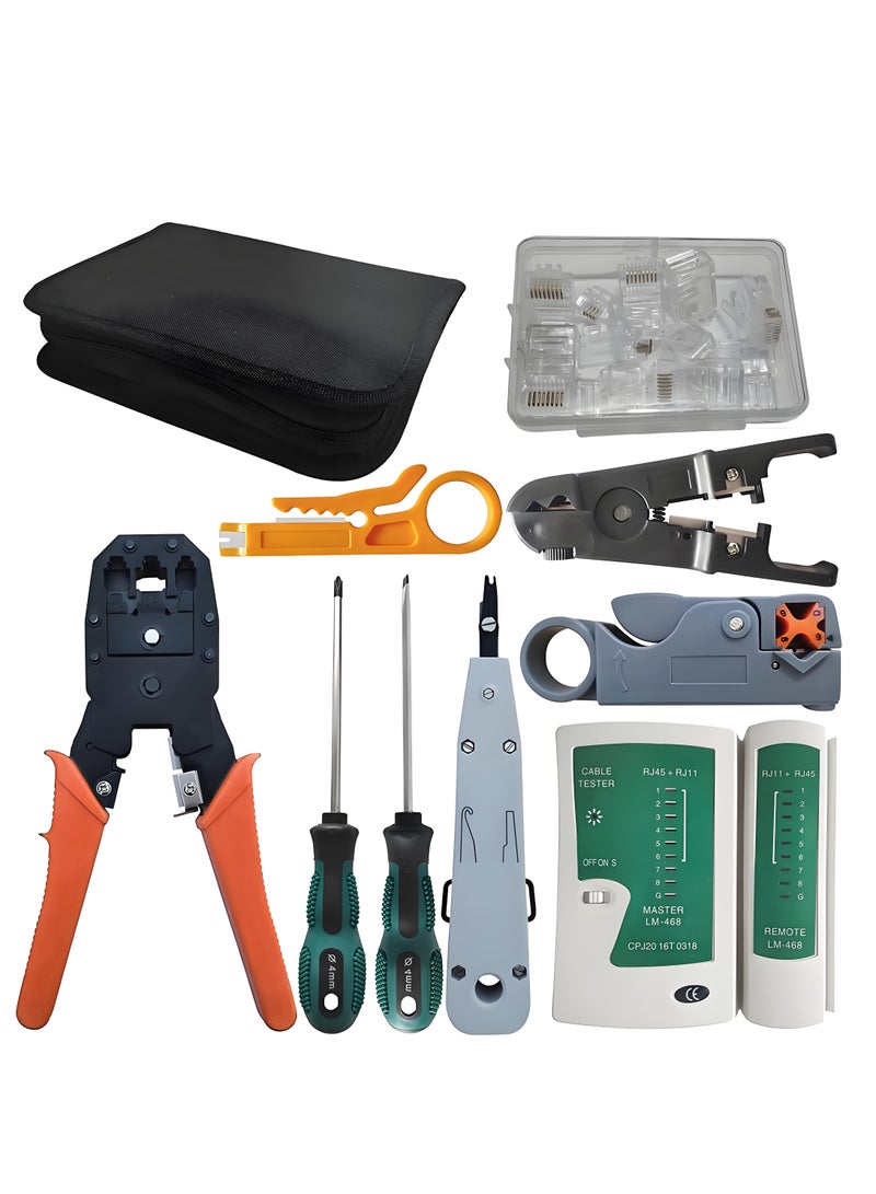Network Tool Kits Professional Net Computer Maintenance LAN Cable Tester Repair Tools RJ45 RJ11 Cat5 Cat6 Cable Tester Network Cable Crimper Screwdriver Crimp Pliers stripping pliers Tool Set - Image 1