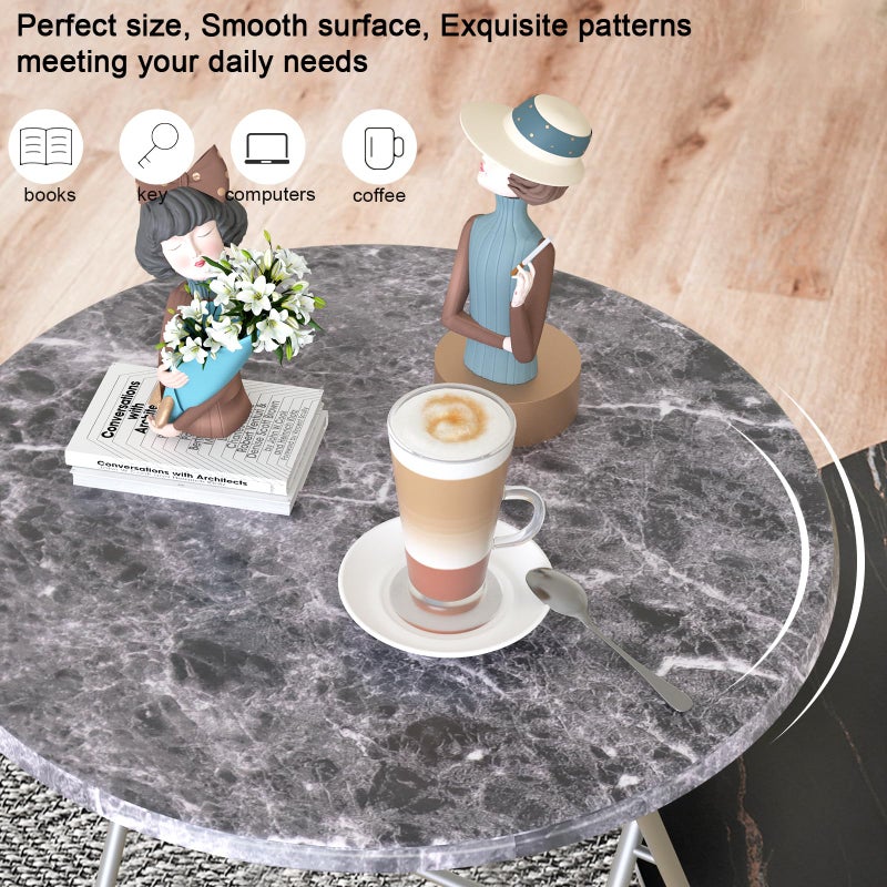Fleecy day Round Folding TV Tray/TV Trays Dinner Snack Trays Table,Portable Foldable Table Small Sofa Bedside Tables with Light Weight, 17.5 x 17.5 x 26 in(Black Marble) - Image 2