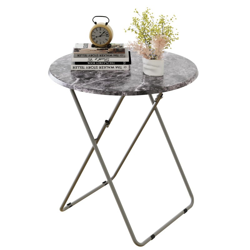 Fleecy day Round Folding TV Tray/TV Trays Dinner Snack Trays Table,Portable Foldable Table Small Sofa Bedside Tables with Light Weight, 17.5 x 17.5 x 26 in(Black Marble) - Image 1