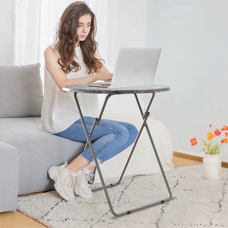 Fleecy day Round Folding TV Tray/TV Trays Dinner Snack Trays Table,Portable Foldable Table Small Sofa Bedside Tables with Light Weight, 17.5 x 17.5 x 26 in(Black Marble) - Image 5