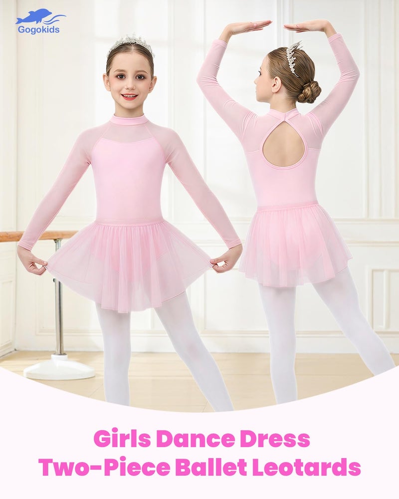 Gogokids Ballet Leotards for Girls Long Sleve Lace Dance Leotards Toddler Dance Dress with Removable Skirt Combo for 3-12 Years - Image 2