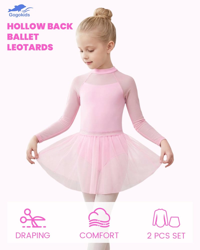 Gogokids Ballet Leotards for Girls Long Sleve Lace Dance Leotards Toddler Dance Dress with Removable Skirt Combo for 3-12 Years - Image 4
