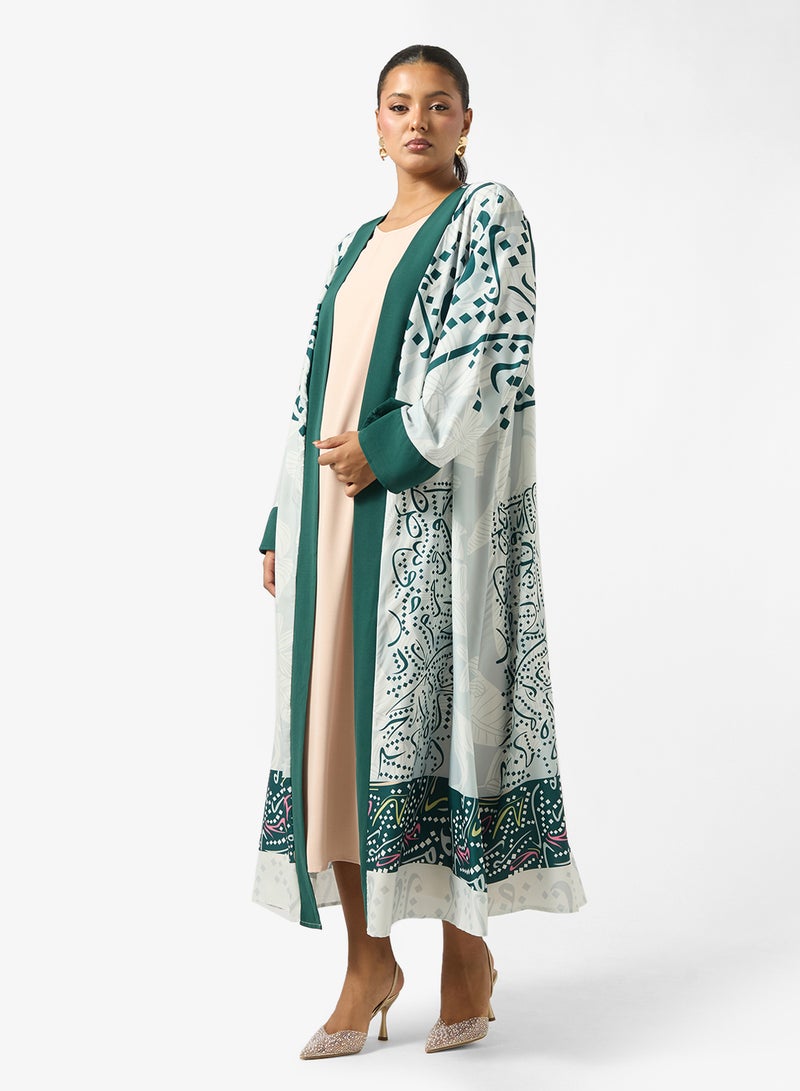Khizana Printed Abaya With Inner Dress - Image 1