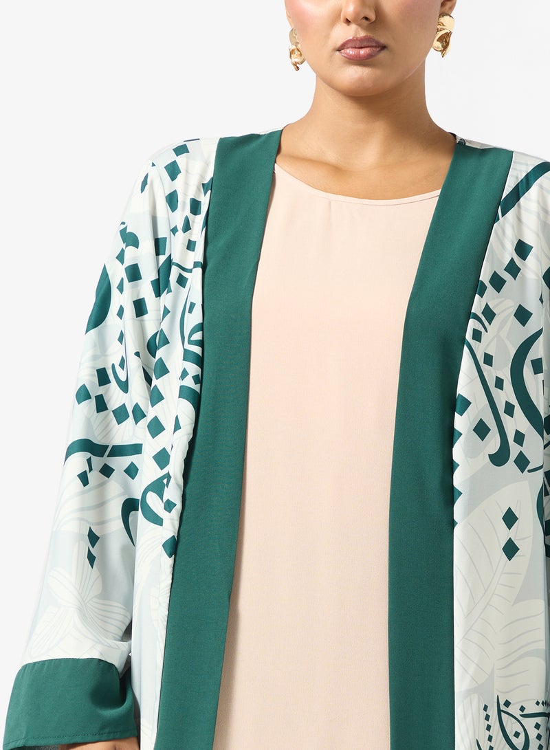 Khizana Printed Abaya With Inner Dress - Image 3
