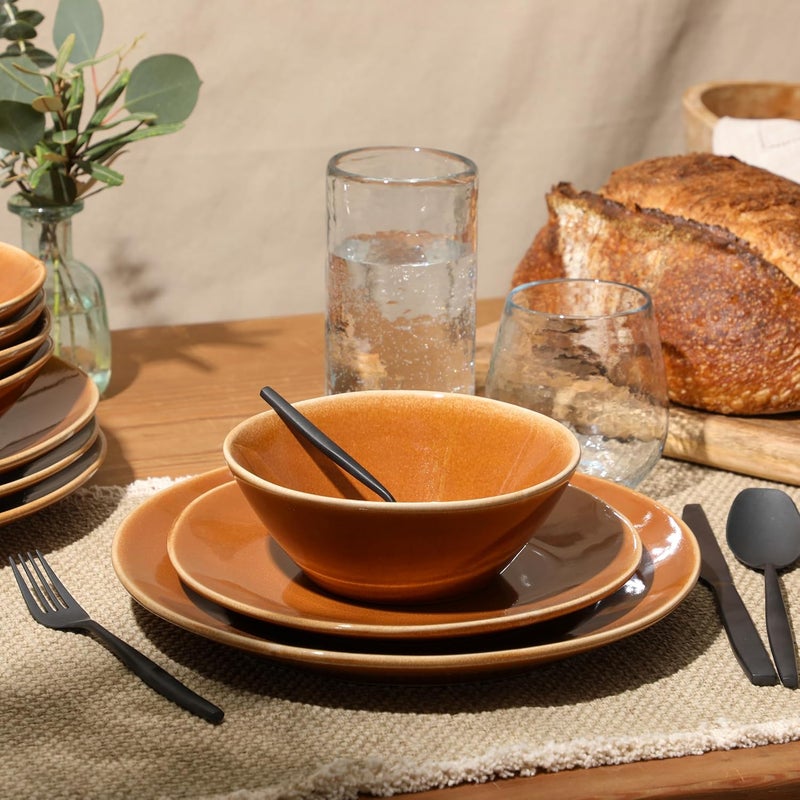 Bloomhouse Oprahs Favorite Things  Montecito Breeze 16 Piece Service for 4 Double Plates and Bowls Stoneware Reactive Glaze Dinnerware Set  Terracotta Canyon - Image 2