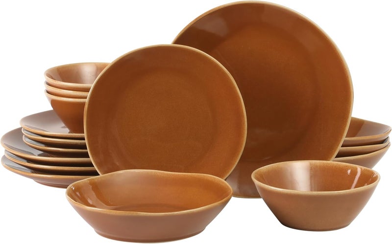Bloomhouse Oprahs Favorite Things  Montecito Breeze 16 Piece Service for 4 Double Plates and Bowls Stoneware Reactive Glaze Dinnerware Set  Terracotta Canyon - Image 1