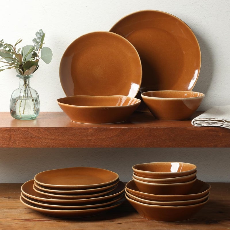 Bloomhouse Oprahs Favorite Things  Montecito Breeze 16 Piece Service for 4 Double Plates and Bowls Stoneware Reactive Glaze Dinnerware Set  Terracotta Canyon - Image 4