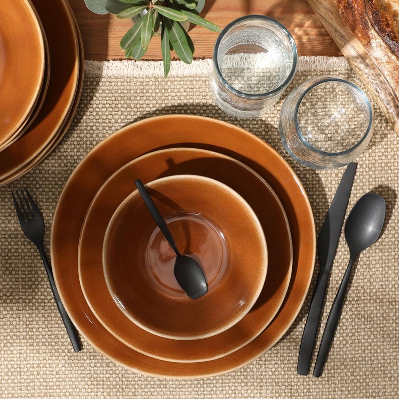 Bloomhouse Oprahs Favorite Things  Montecito Breeze 16 Piece Service for 4 Double Plates and Bowls Stoneware Reactive Glaze Dinnerware Set  Terracotta Canyon - Image 3