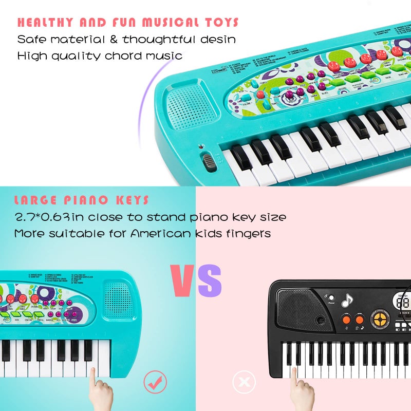 Raimy Mini Keyboard Piano for Kids 32 Keys Portable Piano Early Learning Educational Electronic Music Keyboard Instrument Toys for 3 4 5 6 Year Old Boys and Girls Blue - Image 3