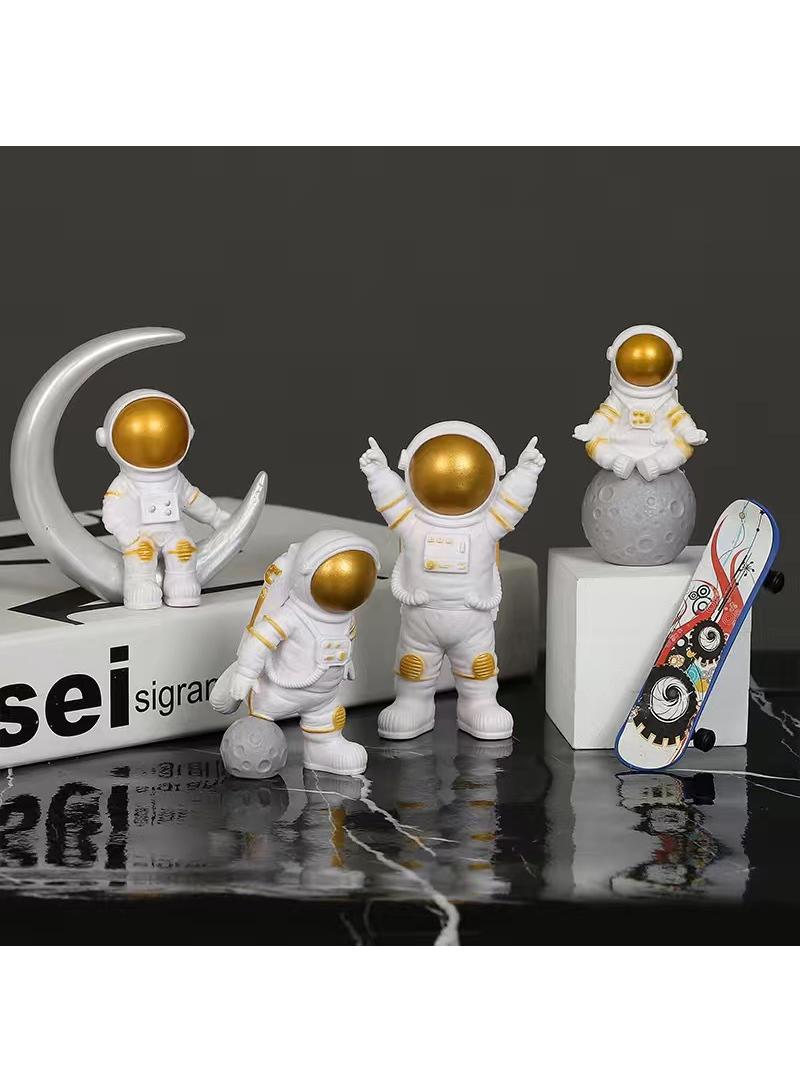 Bluejw 4-Piece Astronaut Figurine Statue Set Astronaut Figure Sculpture For Desktop And Tabletop Decor Resin Spaceman Planet Desk Ornament For Outer Space Themed Bedroom Decor Cake Toppers Decoration Model Set - Image 1