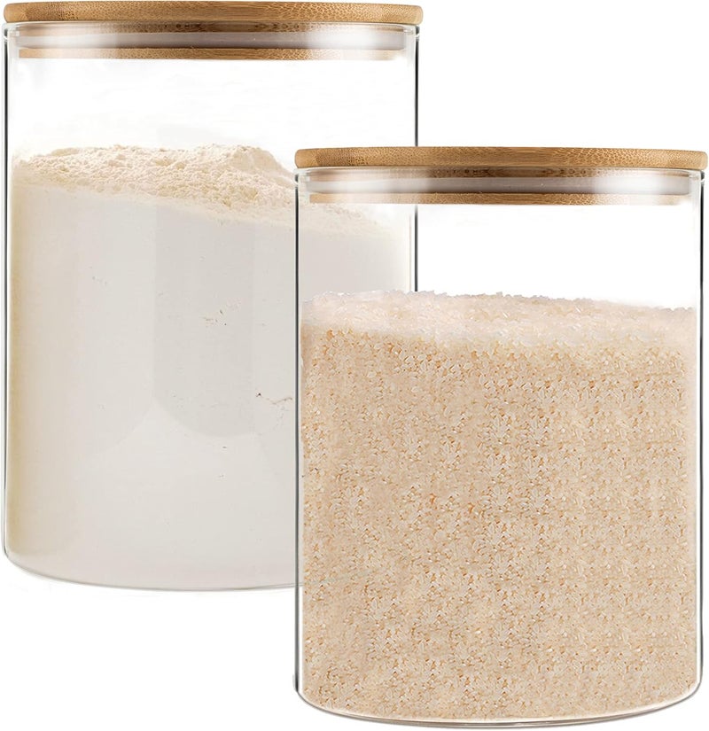 YUNCANG Glass Storage Jars,2 PACK -108oz/3200ml Clear Glass Food Storage Containers with Airtight Bamboo Lid Stackable Kitchen Canisters for Candy,Cookie,Rice,Sugar,Flour,Pasta,Nuts and Spice Jars - Image 1