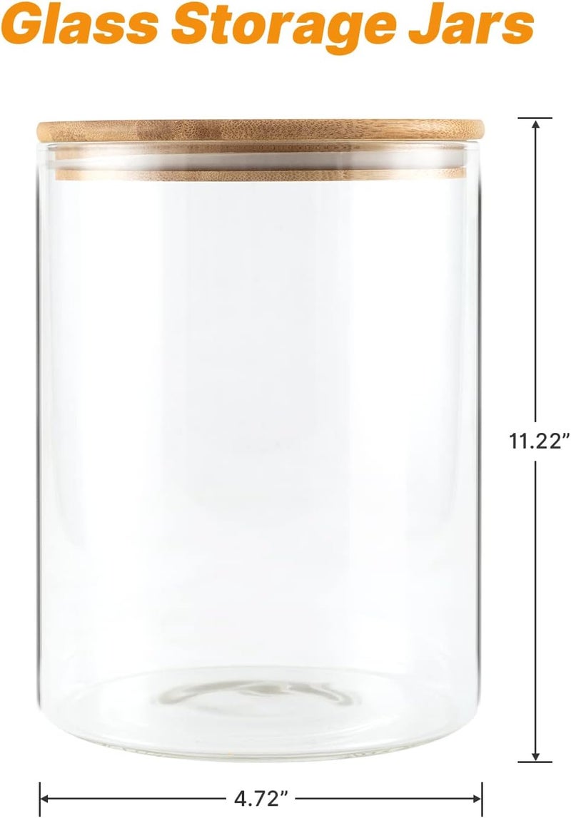 YUNCANG Glass Storage Jars,2 PACK -108oz/3200ml Clear Glass Food Storage Containers with Airtight Bamboo Lid Stackable Kitchen Canisters for Candy,Cookie,Rice,Sugar,Flour,Pasta,Nuts and Spice Jars - Image 2