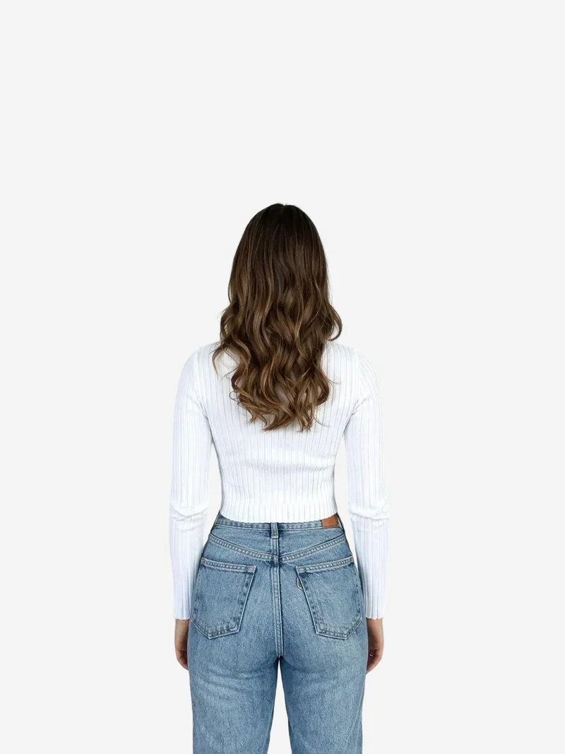 My Fashion White MY FASHION Fitted Ribbed Crop Sweater with Buttons for Women | Best Price UAE