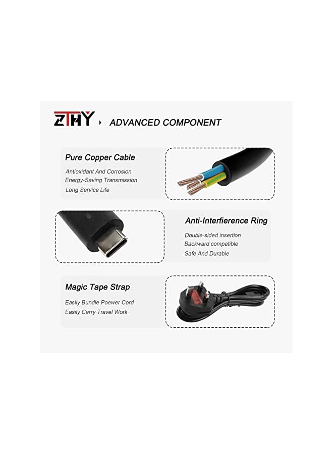 ZTHY 90W Usb-C Type-C Ac Adapter Laptop Charger Compatible With Hp Spectre X360 13 14 15 15-Bl000 15T-Bl000 15-Bl1Xx 15-Ch000 15-Ch0Xx Elitebook 1040 G4 Pavilion Chromebook Envy X360 Tpn-Da08 - Image 4