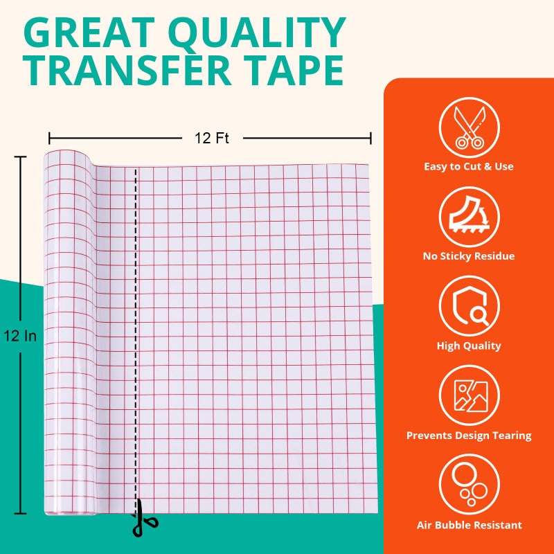 YRYM HT Transfer Tape for Vinyl -12" x 12 FT w/Red Alignment Grid Transfer Paper, Medium Tack Vinyl Transfer Tape for Adhesive Vinyl for Signs Stickers Decals Walls Doors & Windows - Image 2