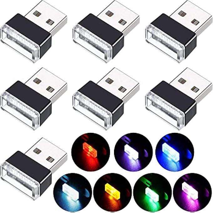 اليمن 7 قطع من مصابيح LED للجو الداخلي للسيارة ومصباح ليلي محمول بمنفذ USB 7 ألوان للديكور وإضاءة الحفلات - Image 2
