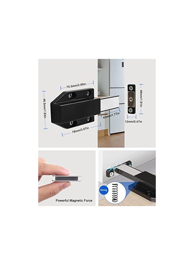 S-TOP 2 Pack Black Cabinet Door Bouncer Magnetic Touch Lock Push to Open Cabinet Hardware Latch with 12 Screws - Image 4