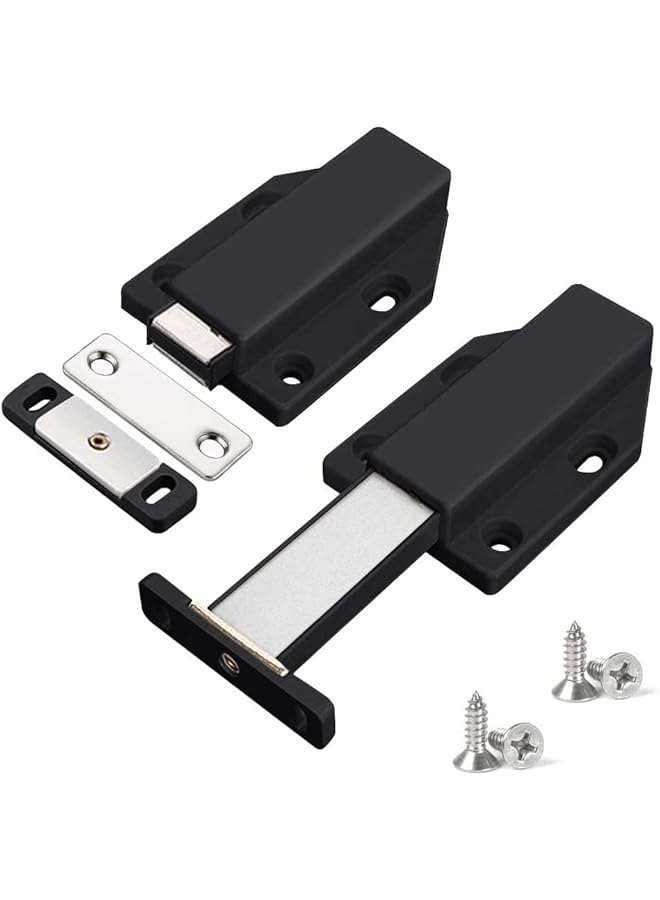 S-TOP 2 Pack Black Cabinet Door Bouncer Magnetic Touch Lock Push to Open Cabinet Hardware Latch with 12 Screws - Image 1