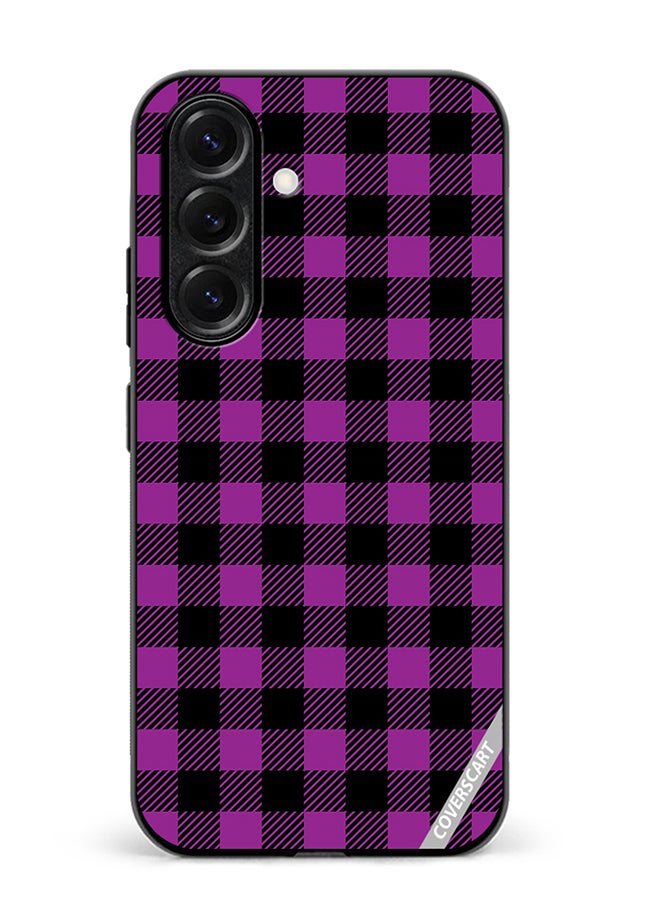 VR CREATIVE Protective Case Cover For Samsung Galaxy S25 Purple And Black Chequered Seamless Pattern Design Multicolour