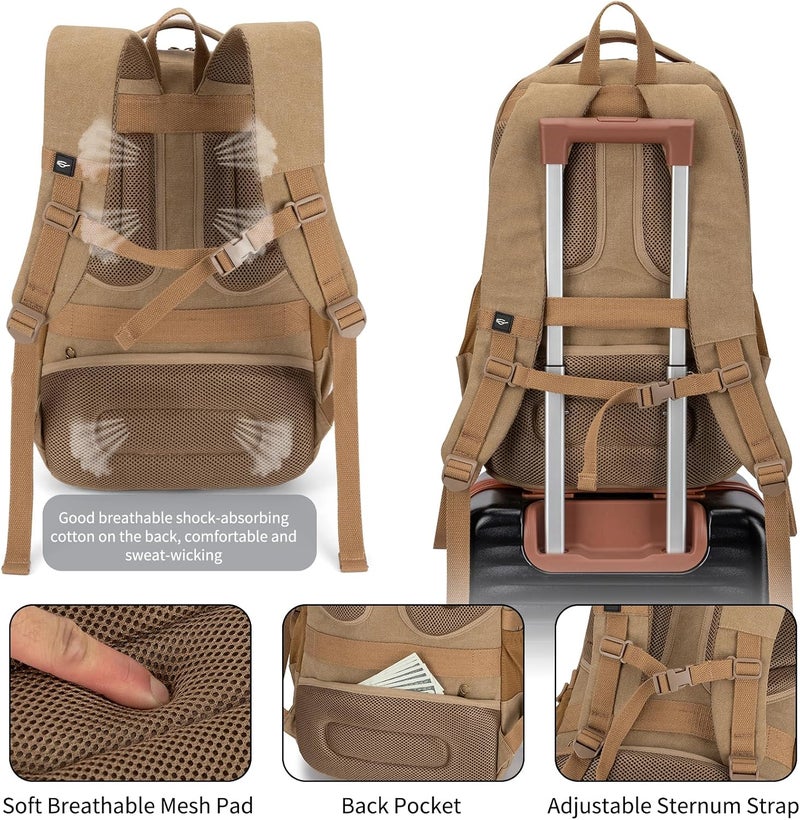Tzowla Vintage Canvas Laptop Backpack for Men and Women,College Travel Work Rucksack Fit 15.6 Inch Laoptop - Image 5