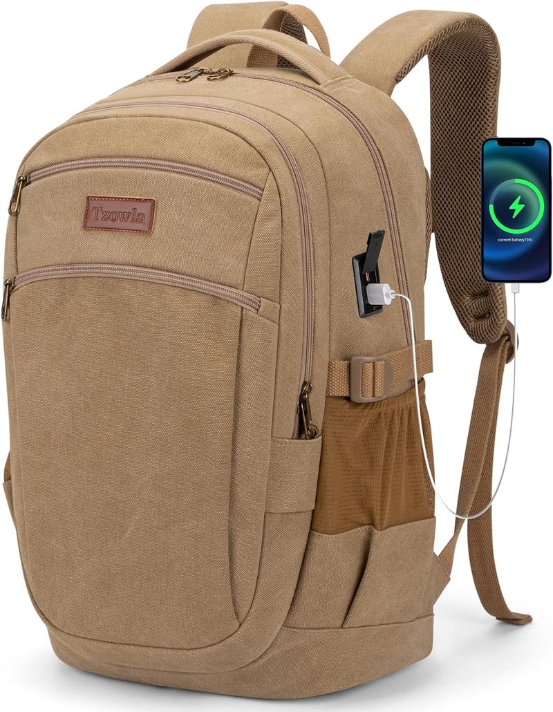Tzowla Vintage Canvas Laptop Backpack for Men and Women,College Travel Work Rucksack Fit 15.6 Inch Laoptop - Image 1
