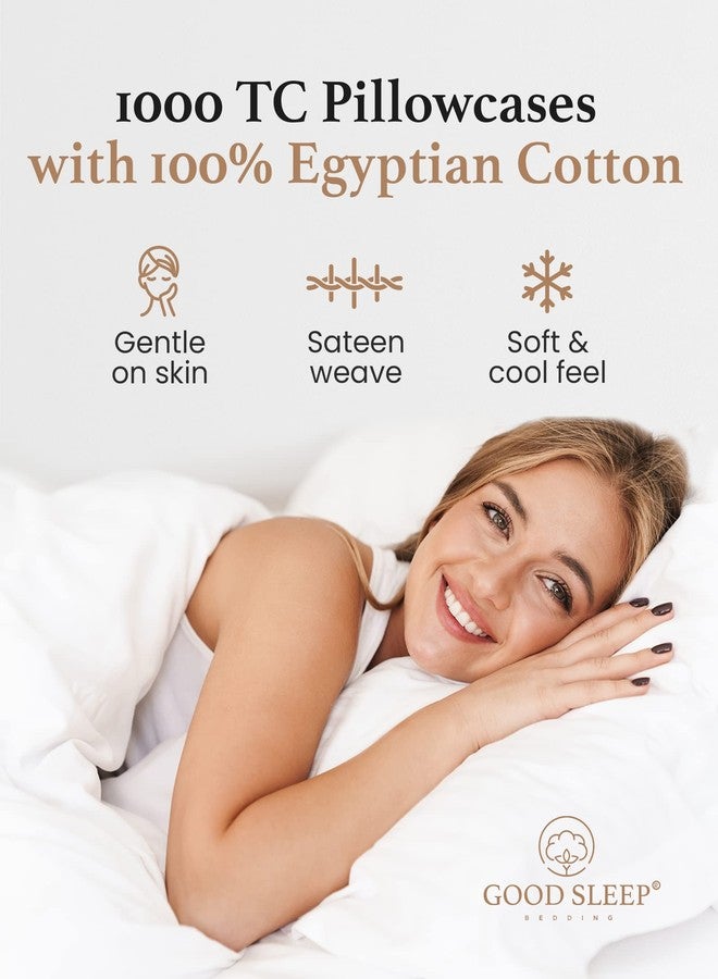 Good Sleep Bedding 1000 TC White Standard Pillowcases Set of 4 100% Egyptian Cotton Pillow Cases with Long Staple Cotton & Sateen Weave, Silky Soft Hotel - Like Bed Pillow Covers for Comfy Sleeping, Snug Fit - Image 4